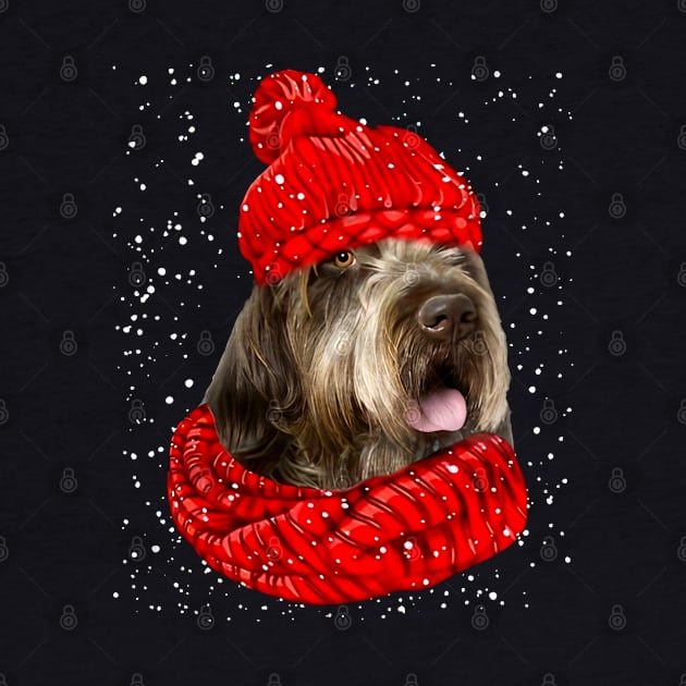 Wirehaired Pointing Griffon Wearing Red Hat And Scarf Christmas by SuperMama1650